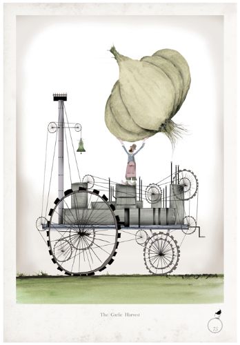 Garlick - Whimsical Kitchen Vegetable Print by Tony Fernandes
